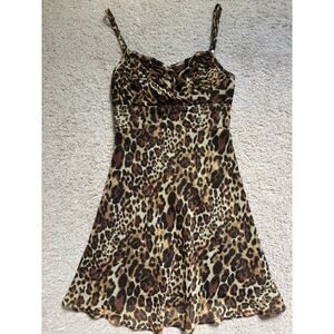NWT Guess Leopard Animal Print Surplice Spaghetti Strap Skater Mini Dress Size 1